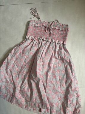 Crewcuts Pink and Grey Starfish Smocked Dress Girls size 7 coastal vibes